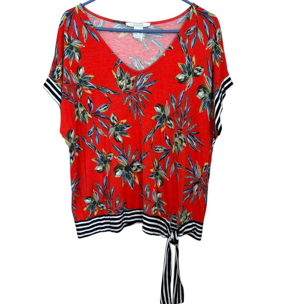LASCANA x Venus Red Tropical Floral Side Tie‎ Top Sz XL Boho Chic Coastal Beachy